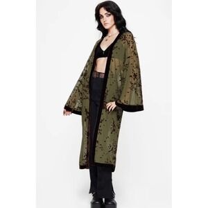 Disturbia Jael Flocked Longline Mesh Kimono Green Medium New With Tags